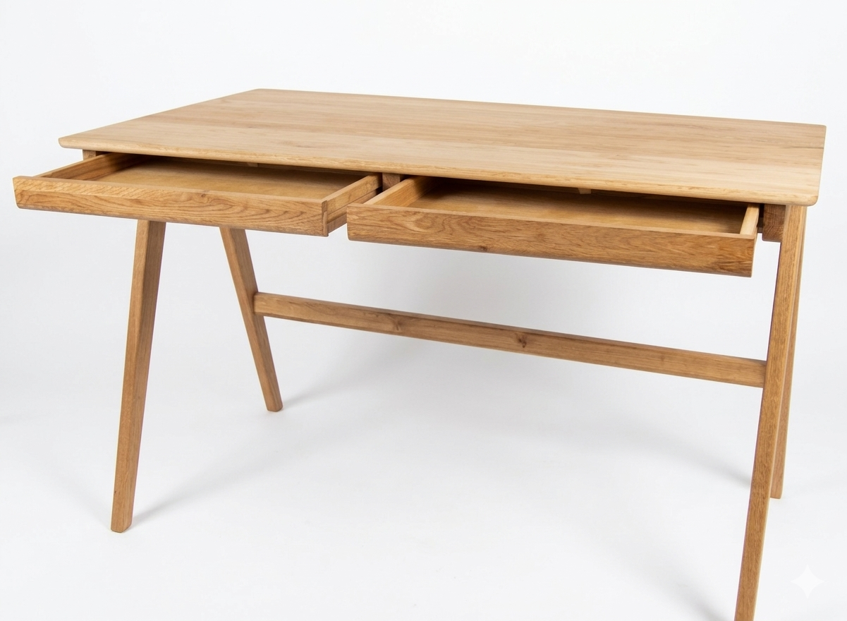 Biurko Dębowe 120 cm Skandynawskie z 2 Szufladami | Lite Drewno