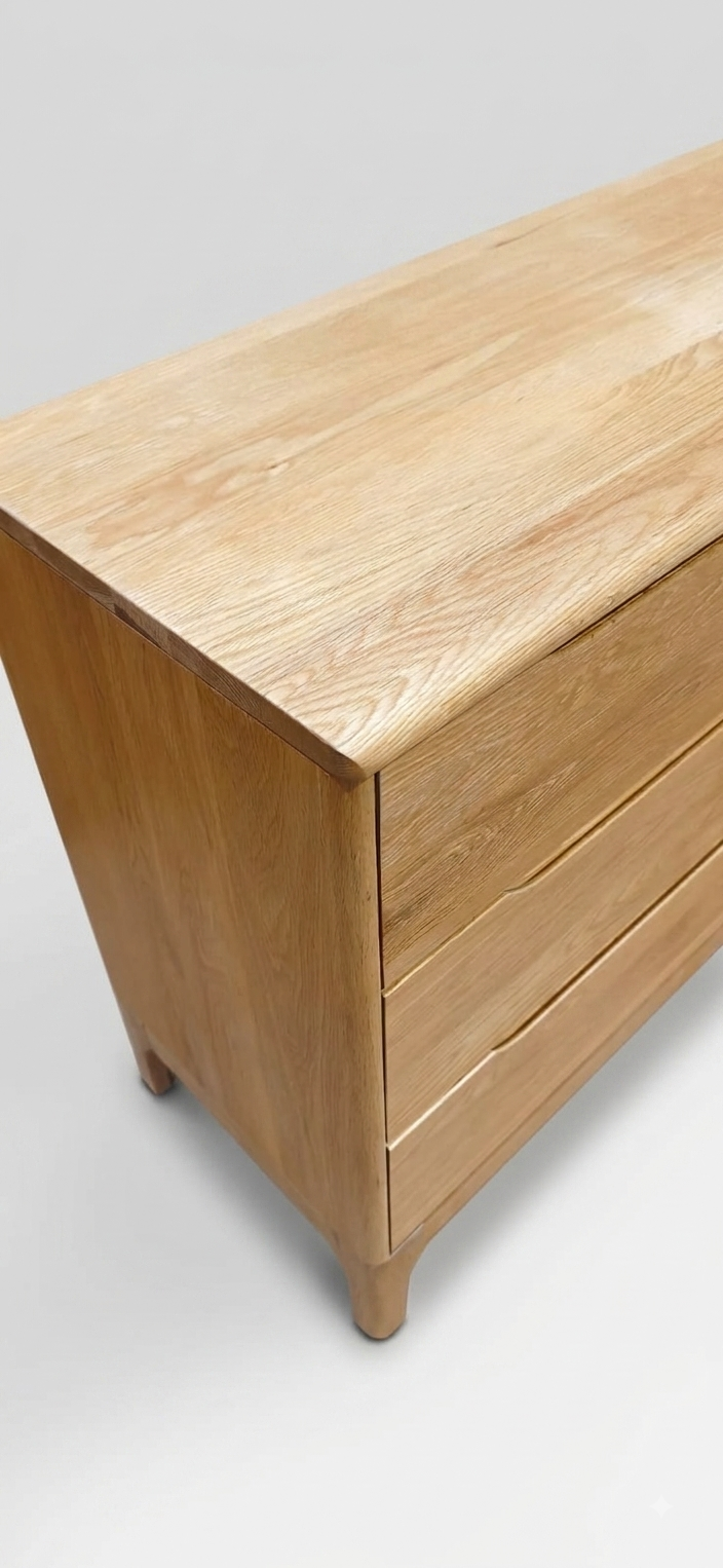 Komoda VIKEN — lite drewno dębu, 6 szuflad, 125 cm