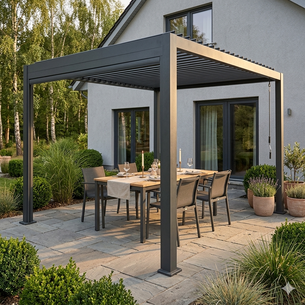 Aluminiowa Pergola Ogrodowa Premium 4x3 m z Ruchomym Dachem – Antracytowa