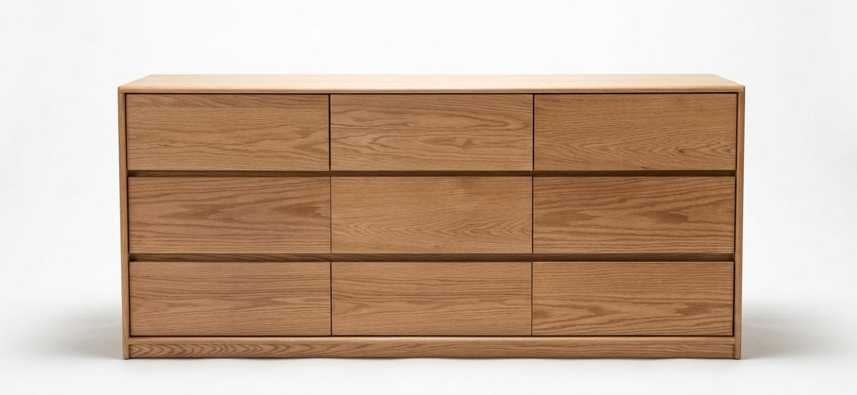 Komoda TOVA — lite drewno dębu, 9 szuflad, 160 cm