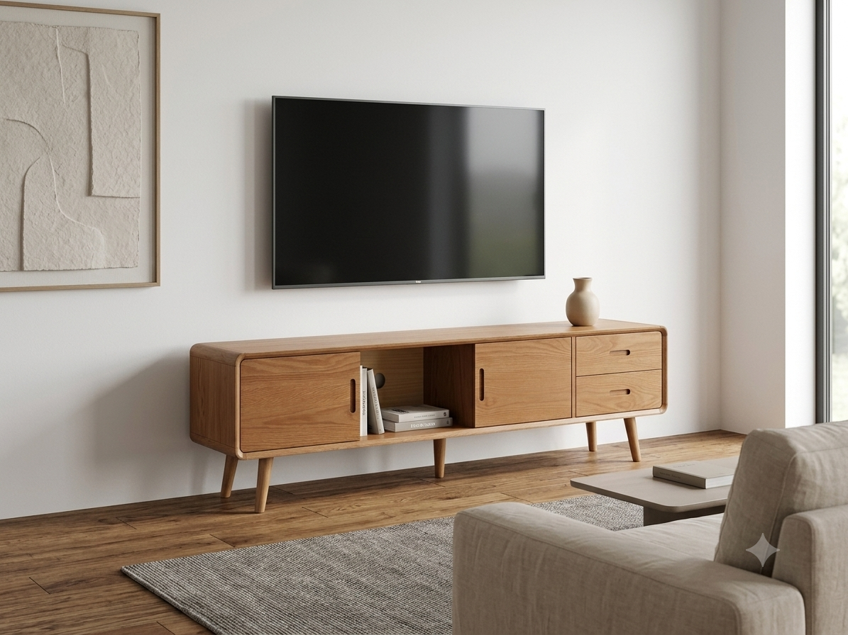 Szafka RTV Inari 180 cm lite drewno jesionowe | Skandynawski styl