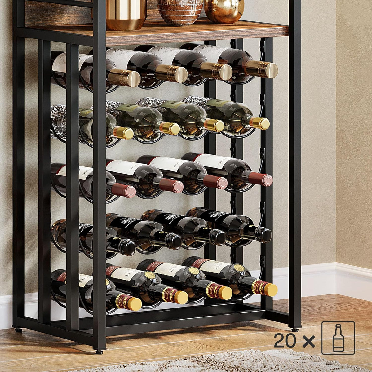Regał na wino 180 cm z metalową konstrukcją