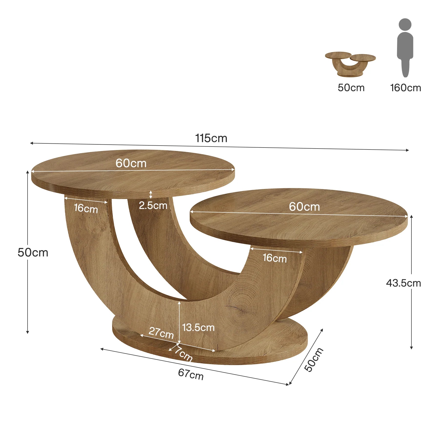 Dwupoziomowy stolik kawowy 115 cm z ramą U