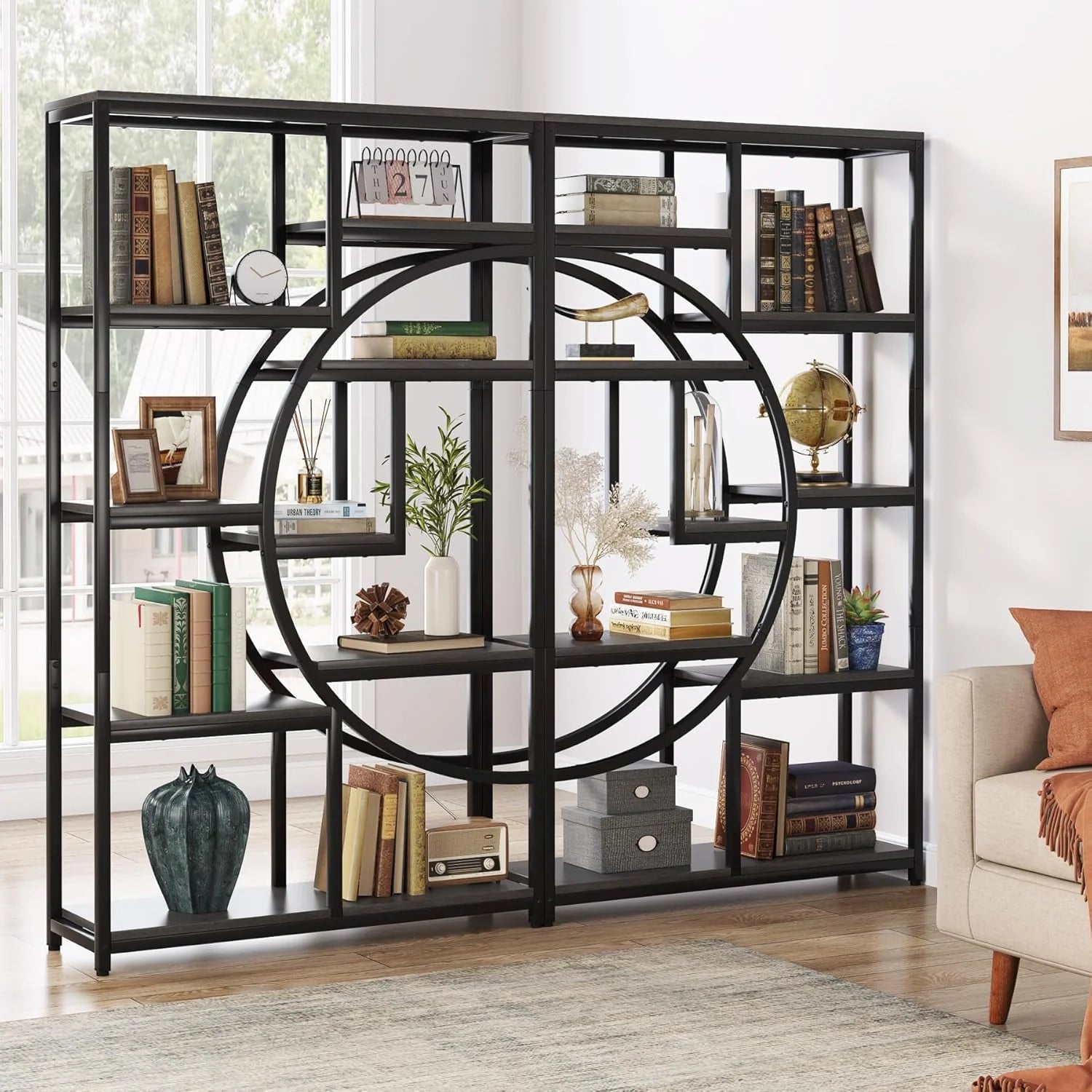 Regał piętrowy 175 cm z 9 półkami - geometryczny design