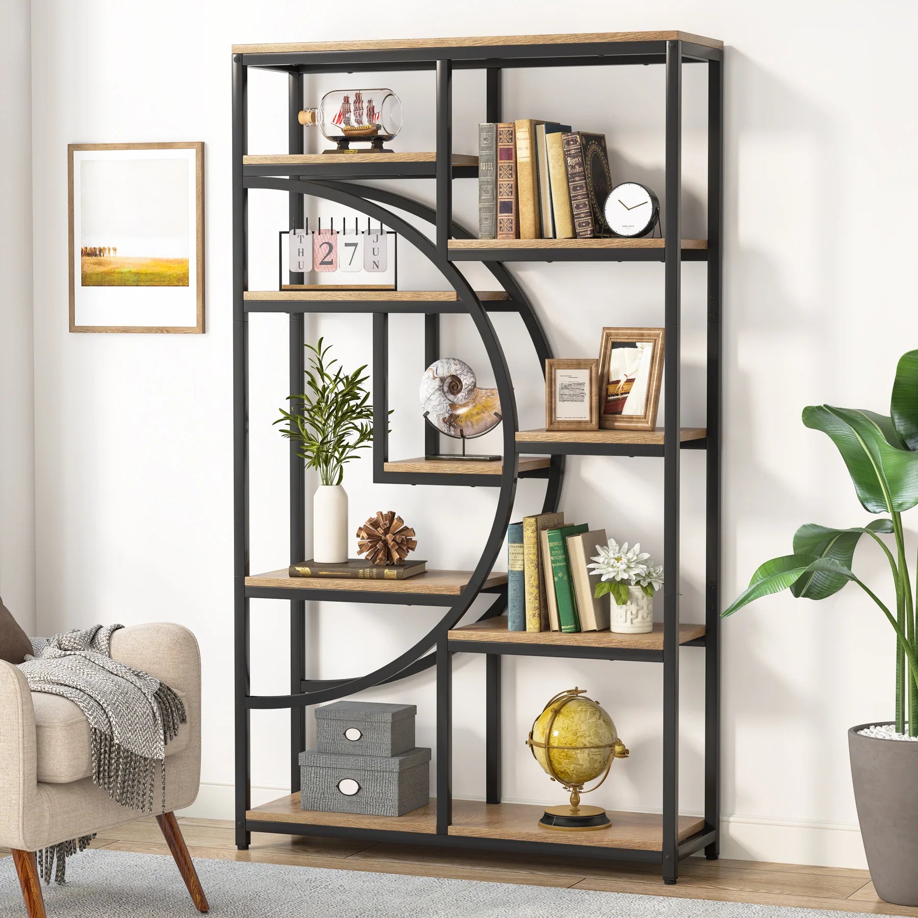 Regał piętrowy 175 cm z 9 półkami - geometryczny design