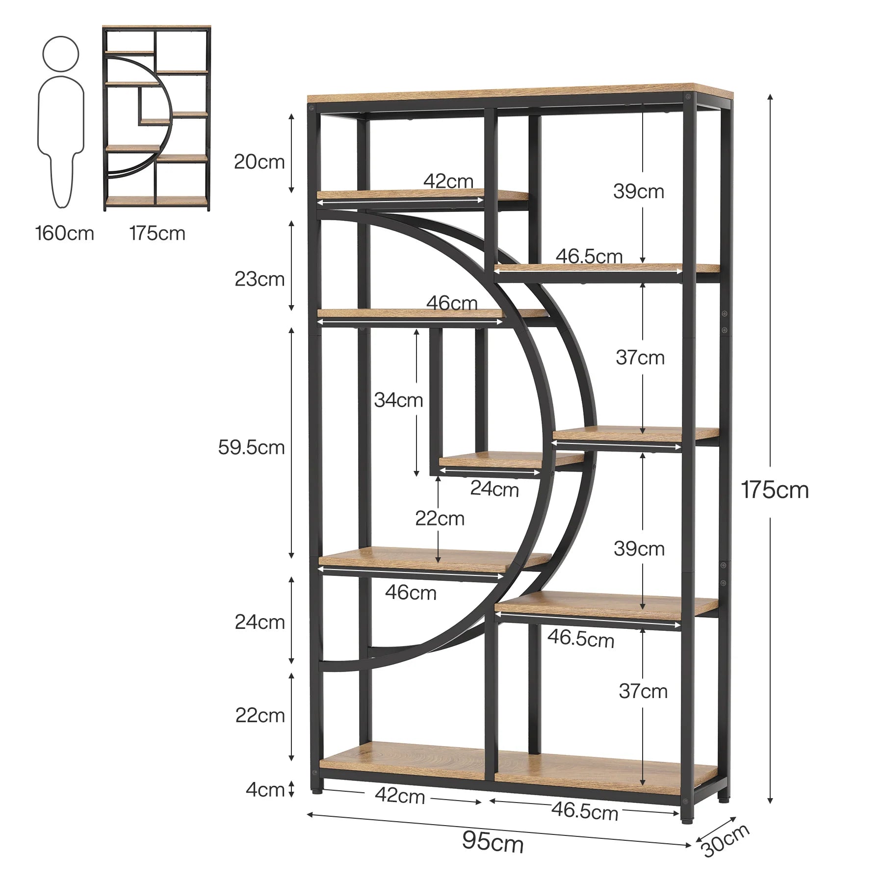 Regał piętrowy 175 cm z 9 półkami - geometryczny design