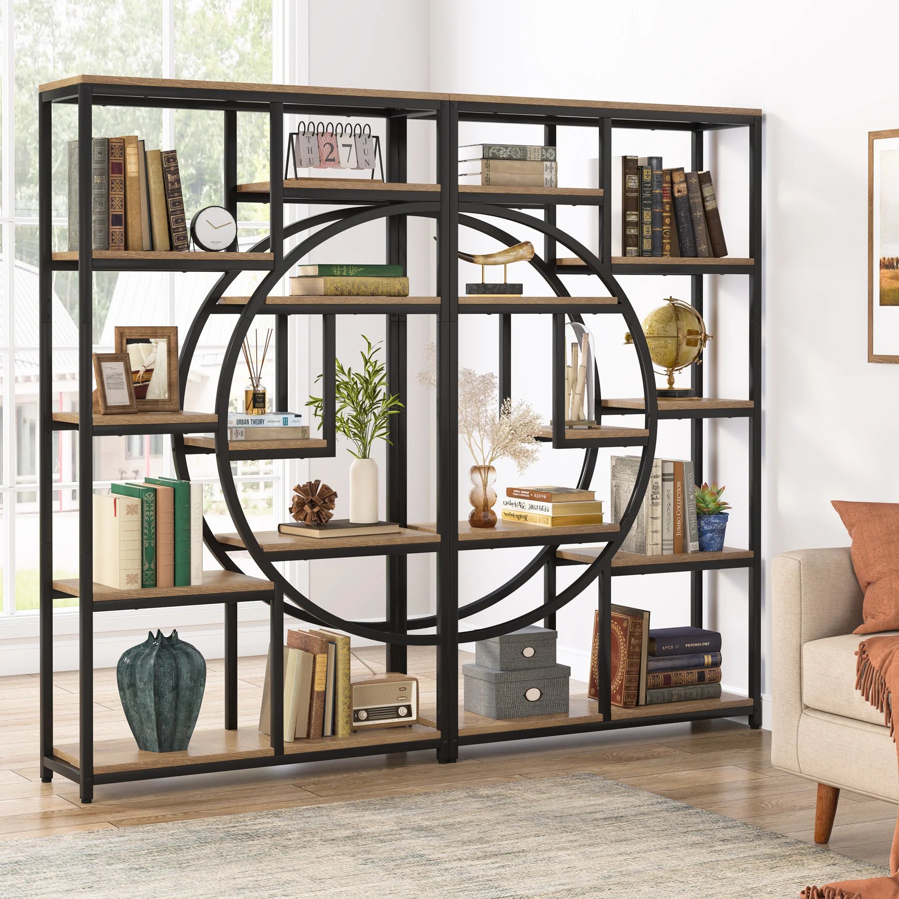 Regał piętrowy 175 cm z 9 półkami - geometryczny design