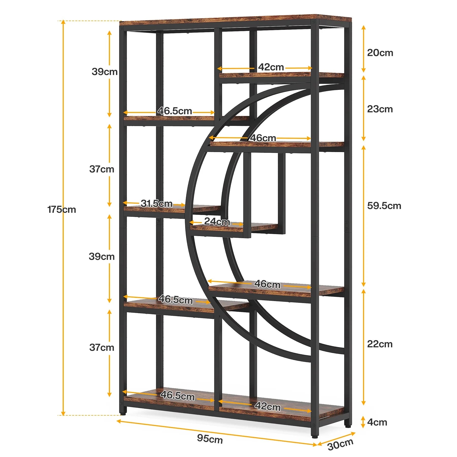 Regał piętrowy 175 cm z 9 półkami - geometryczny design