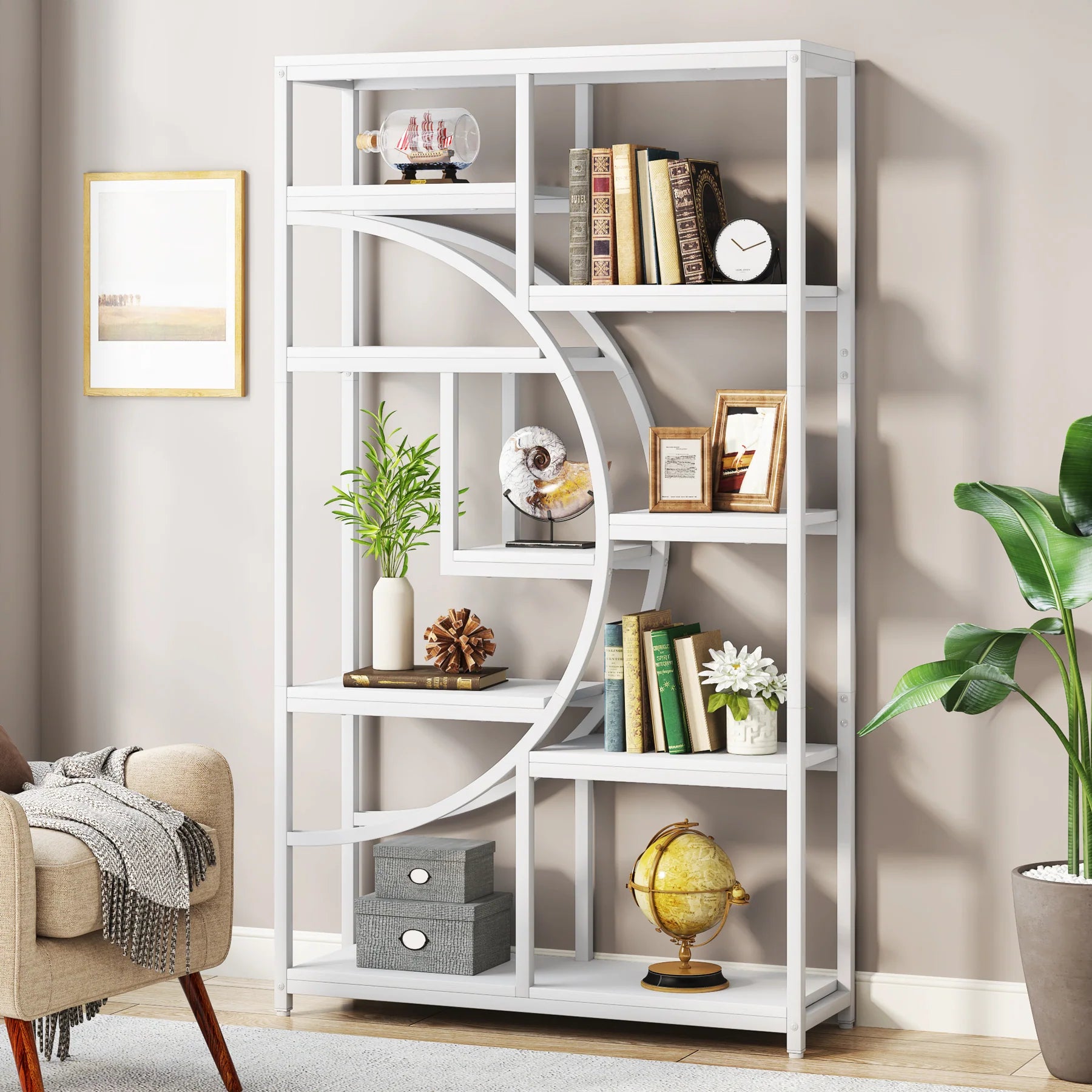 Regał piętrowy 175 cm z 9 półkami - geometryczny design