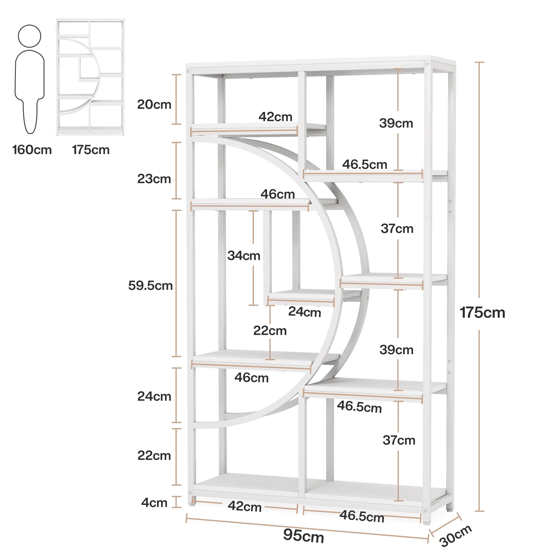 Regał piętrowy 175 cm z 9 półkami - geometryczny design
