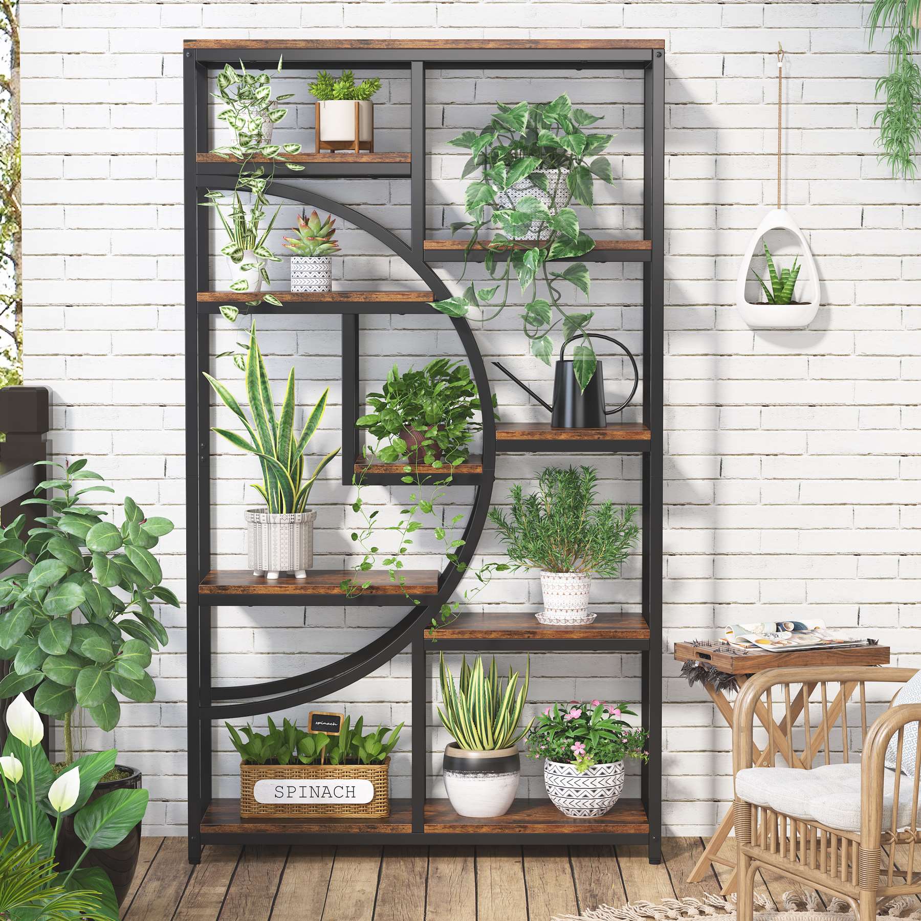 Regał piętrowy 175 cm z 9 półkami - geometryczny design