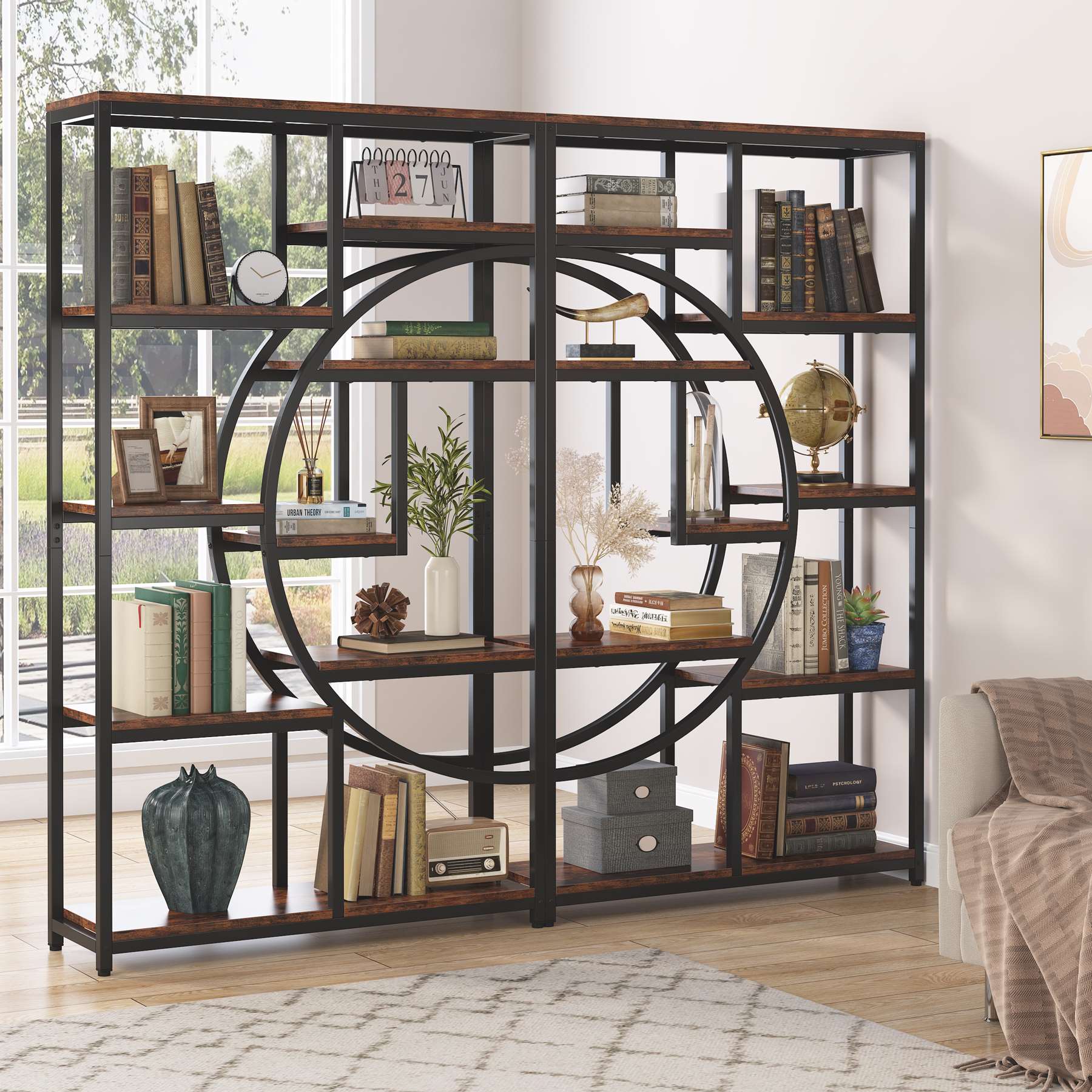 Regał piętrowy 175 cm z 9 półkami - geometryczny design