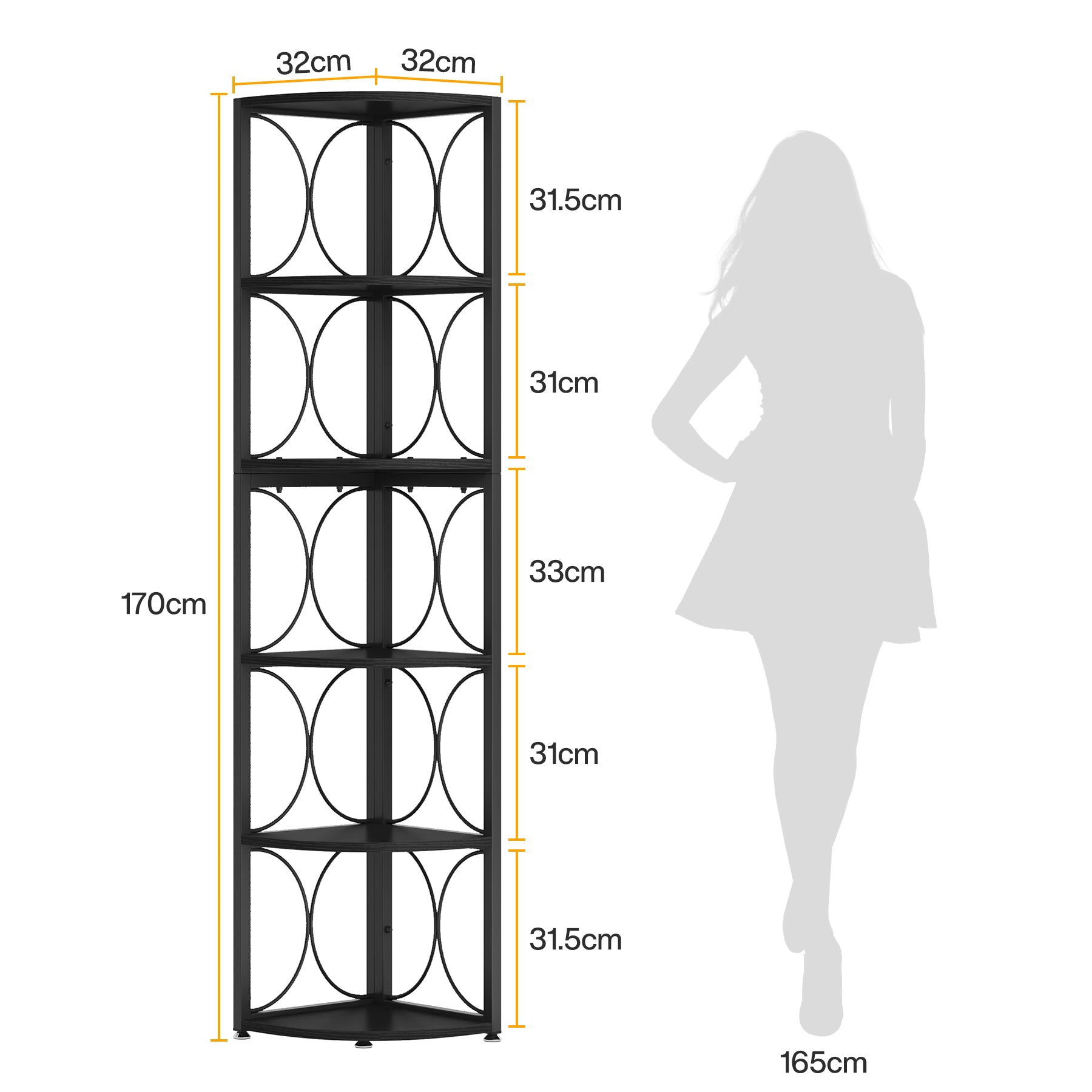 Regał narożny z 6 półkami, 170 cm wysokości