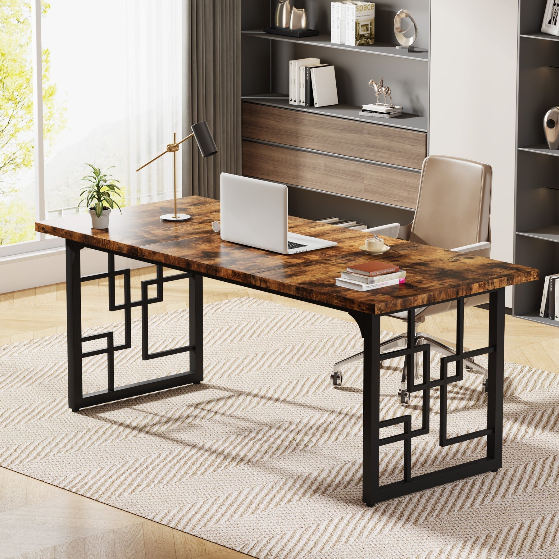 160 cm biurko w stylu industrialnym z metalowymi nogami