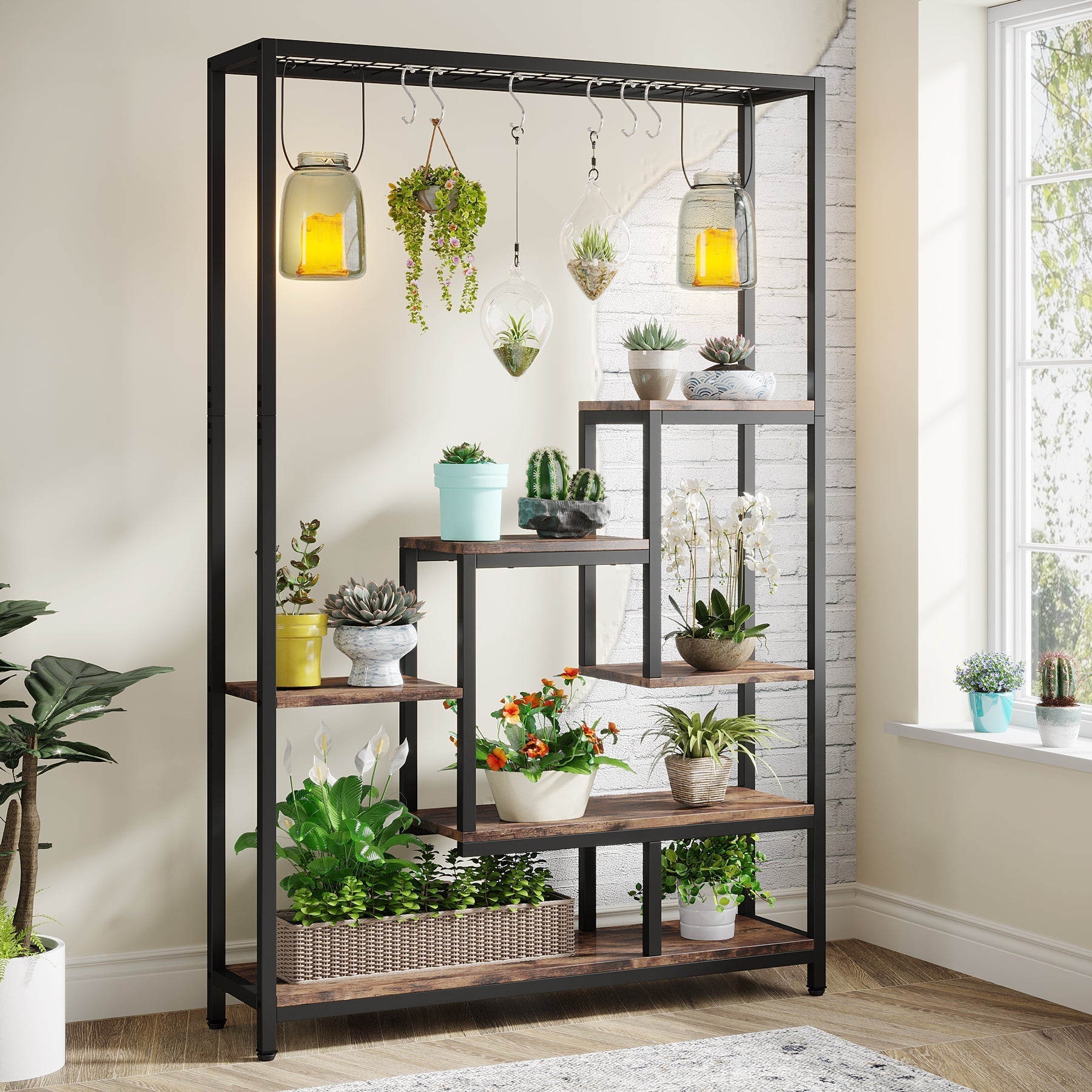Duży regał na kwiaty i dekoracje z 6 haczykami