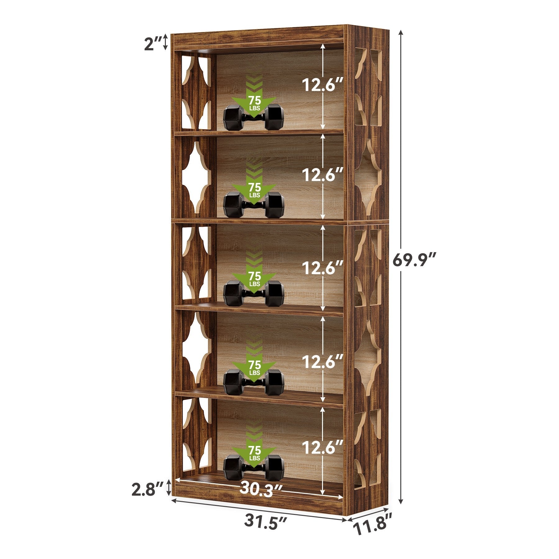 6-poziomowy drewniany regał z rombowym wzorem