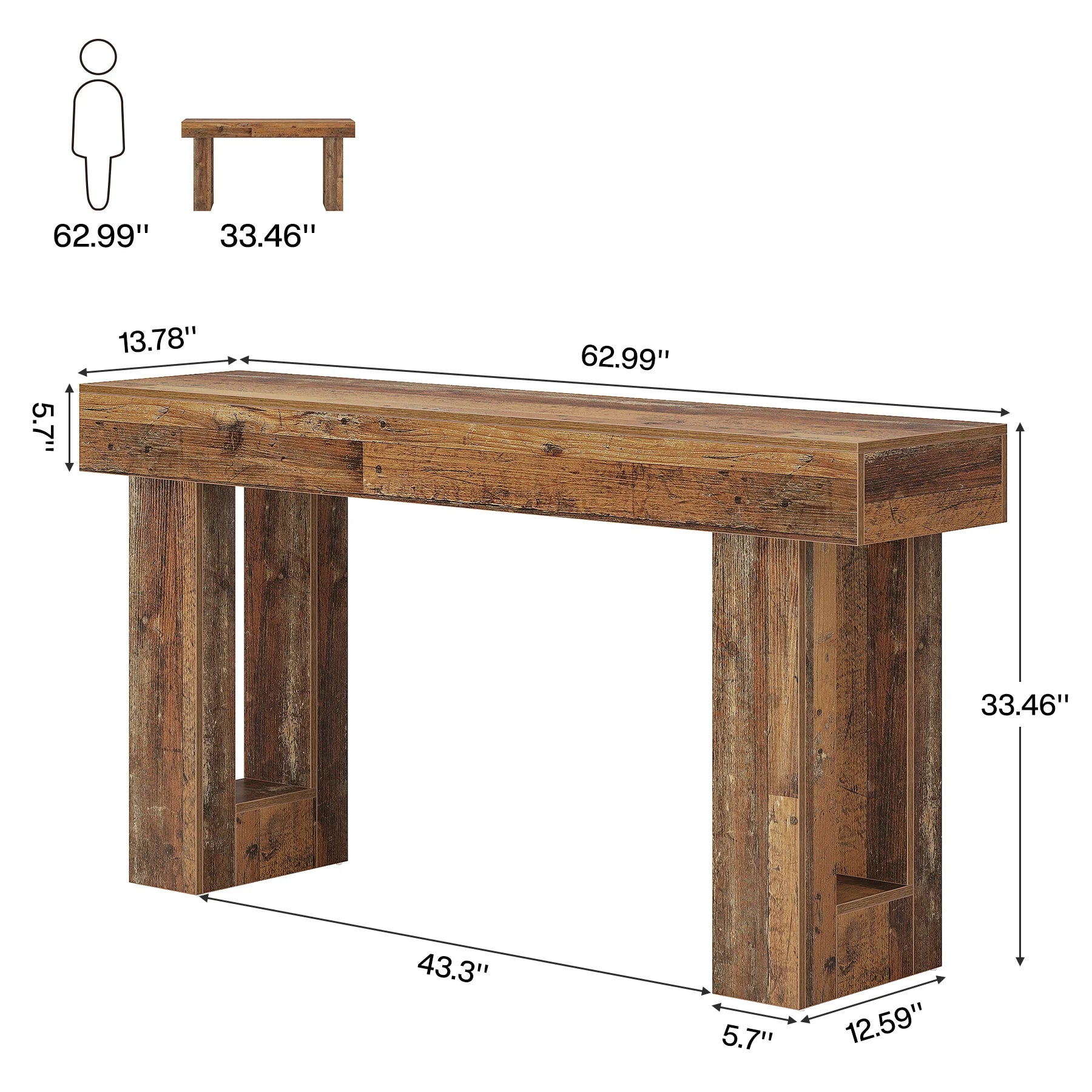 Stół konsolowy 160 cm w stylu wiejskim