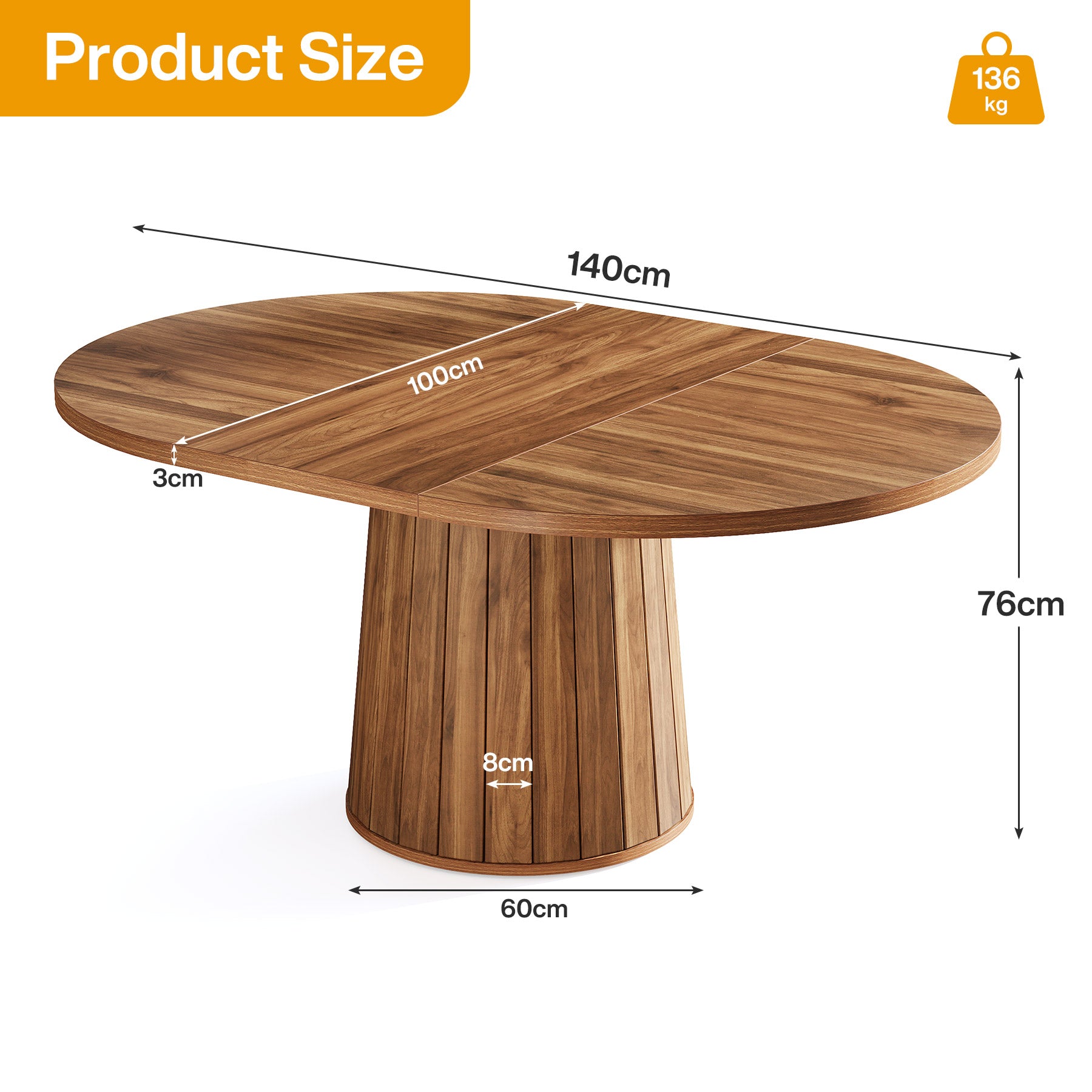 Owalny stół konferencyjny na 6 osób, 140 cm