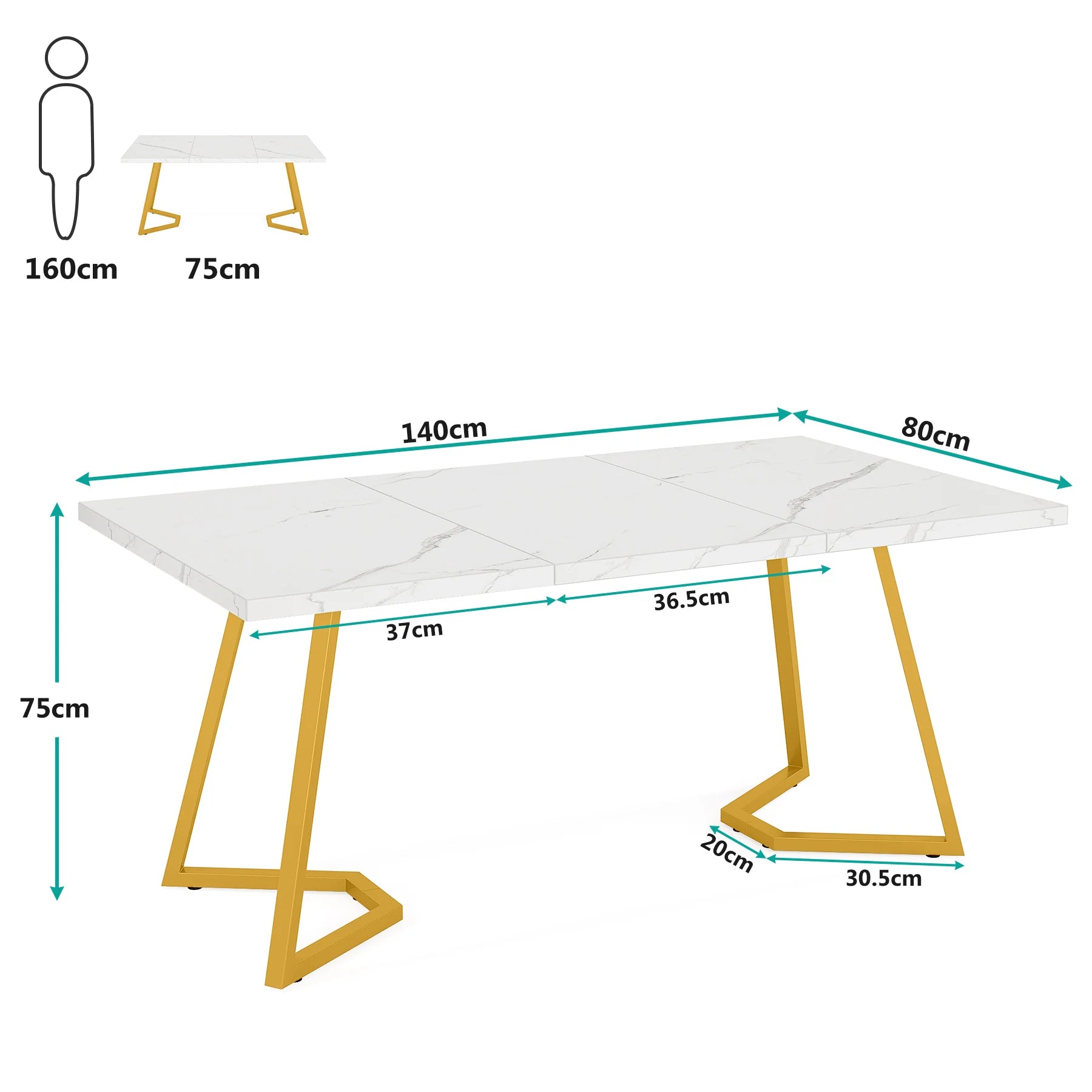Nowoczesne biurko 140 cm biały/złoto