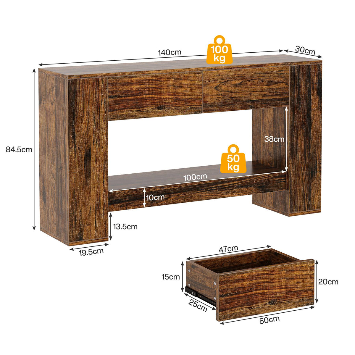 Stolik konsolowy 140 cm z 2 szufladami