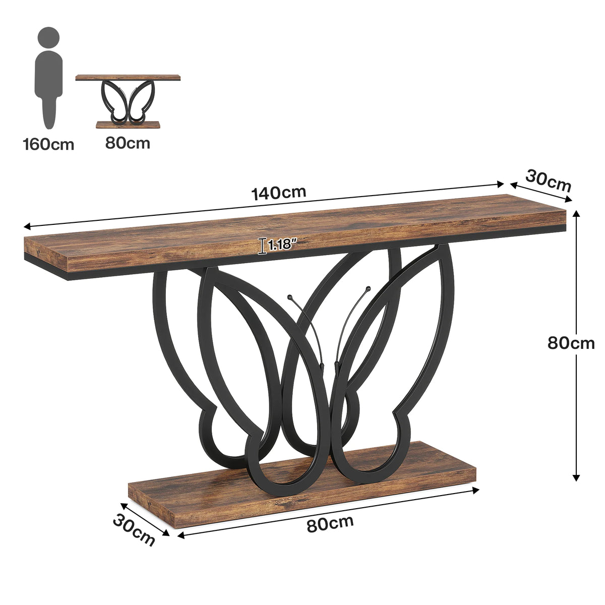 Konsola w stylu farmy z metalową ramą motyla 140cm