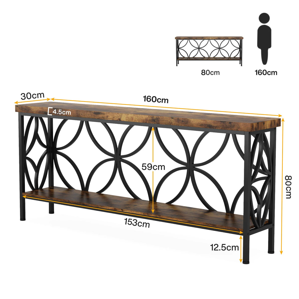 Stolik konsolowy 2-poziomowy 160 cm przemysłowy
