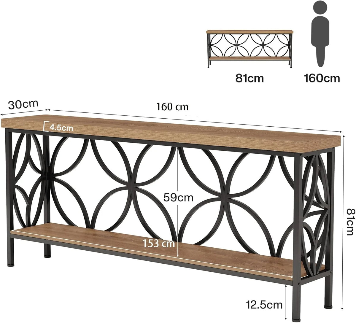 Stolik konsolowy 2-poziomowy 160 cm przemysłowy