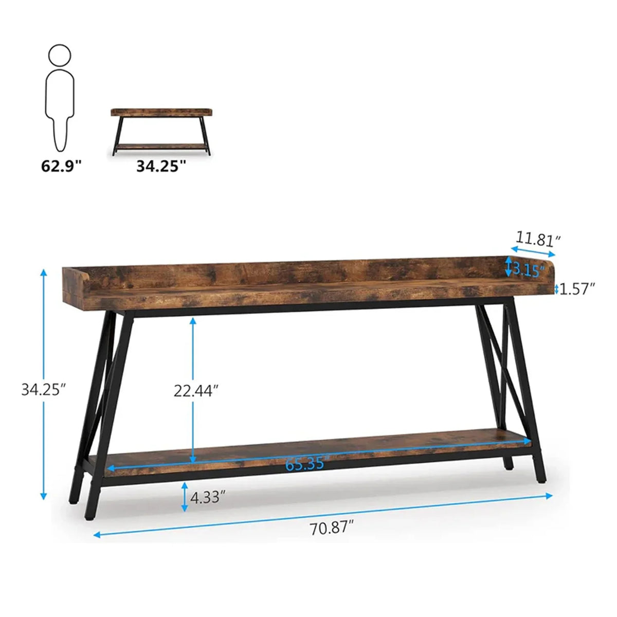 Industrialny stolik konsolowy za sofę 180 cm