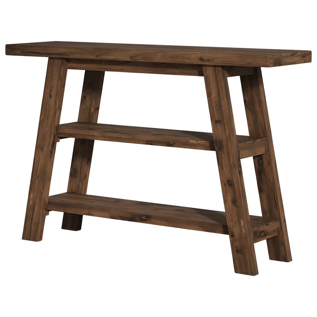 Drewniany stolik konsolowy 120 cm z 3 półkami, styl rustykalny