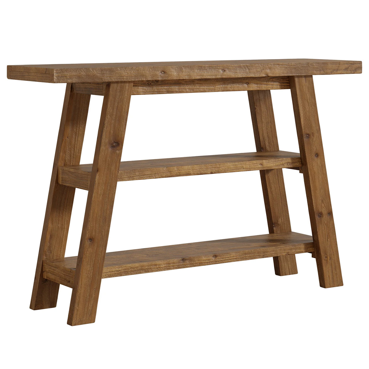 Drewniany stolik konsolowy 120 cm z 3 półkami, styl rustykalny