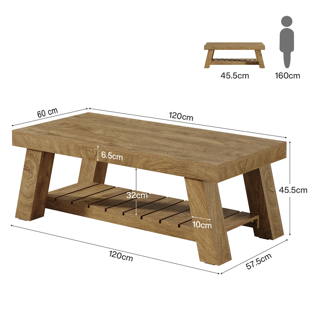 Stolik kawowy 120 cm rustykalny z półką