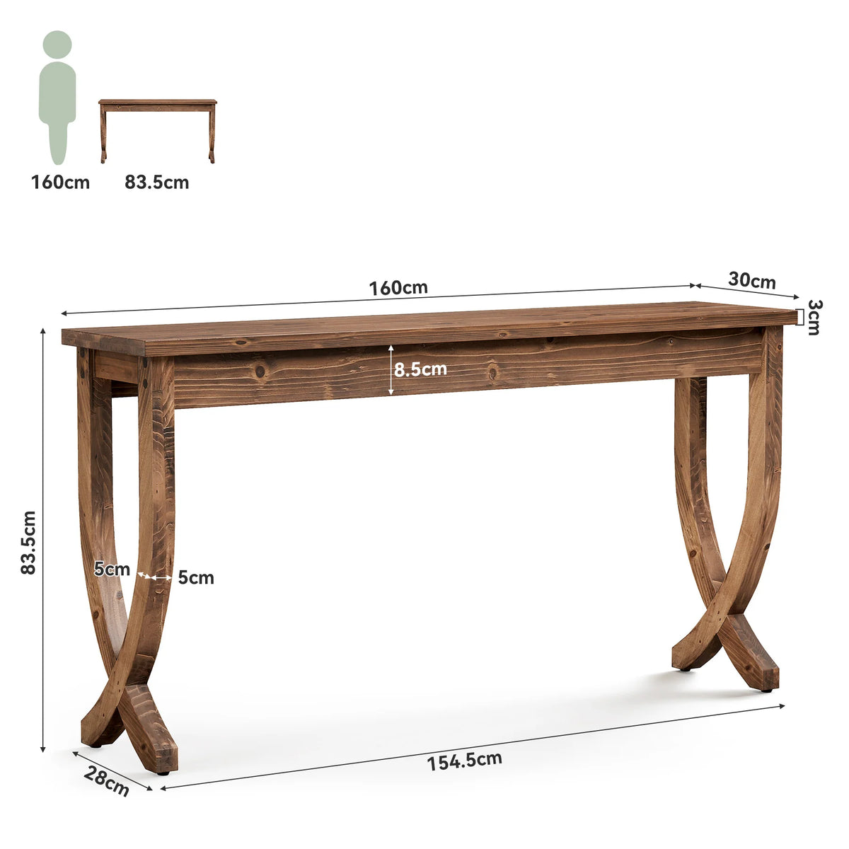 Konsoleta 160 cm z drewna litego w stylu rustykalnym