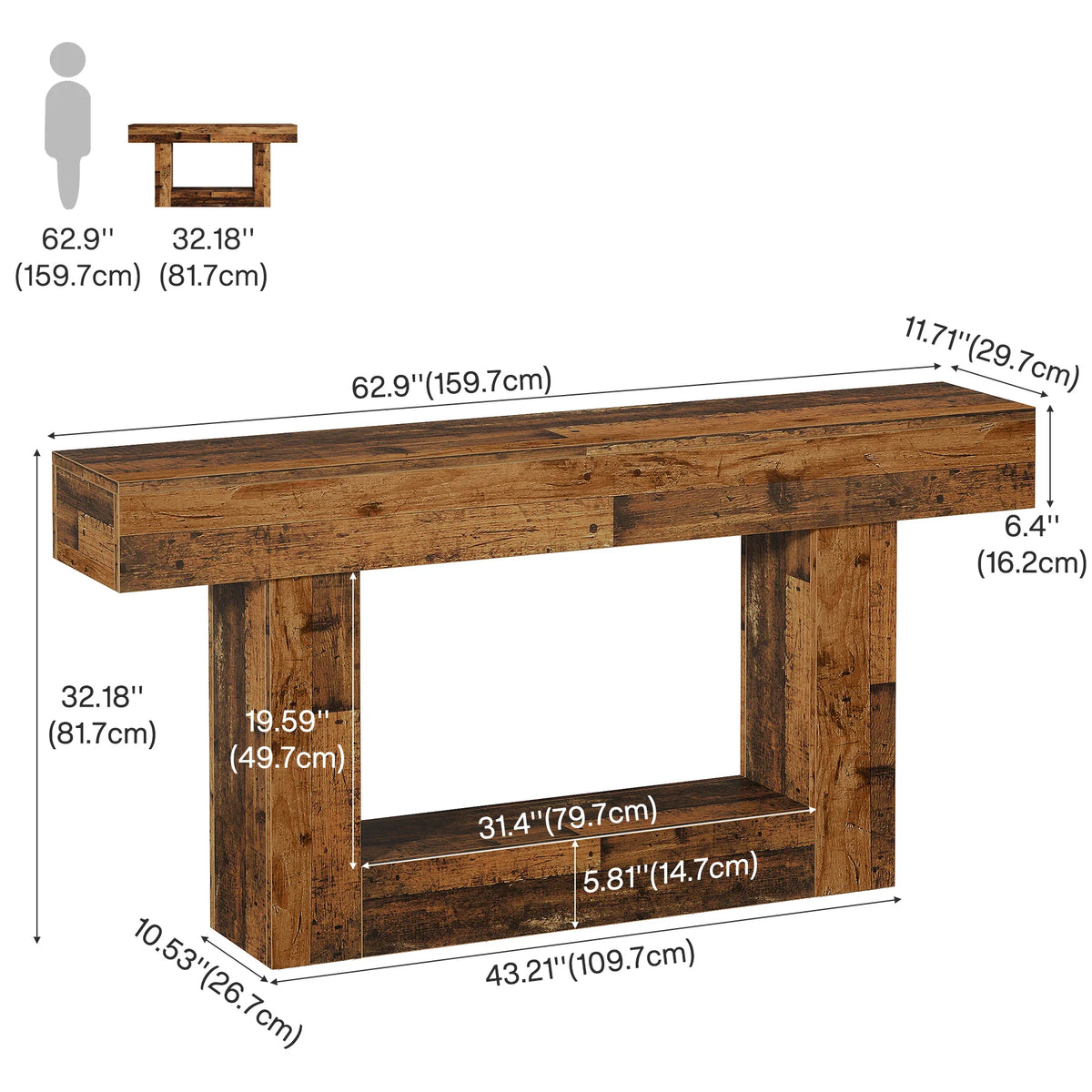 Rustykalna konsola drewniana 160 cm w stylu wiejskim