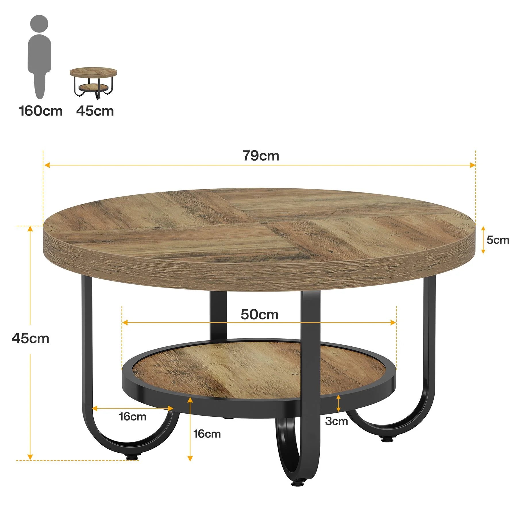 Okrągły stolik kawowy z półkami 79 cm