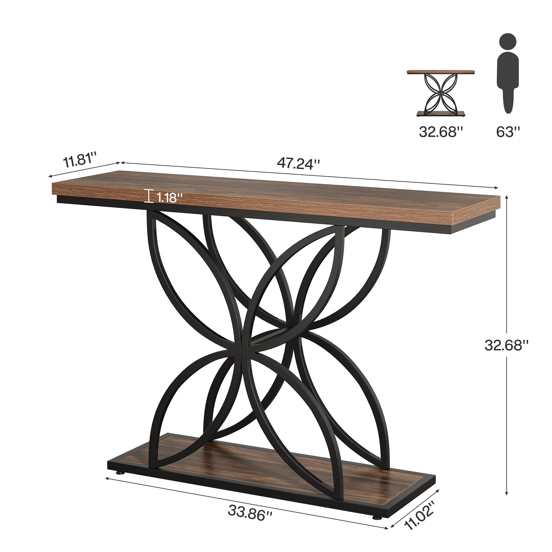 Konsola 120 cm z metalową podstawą motylową