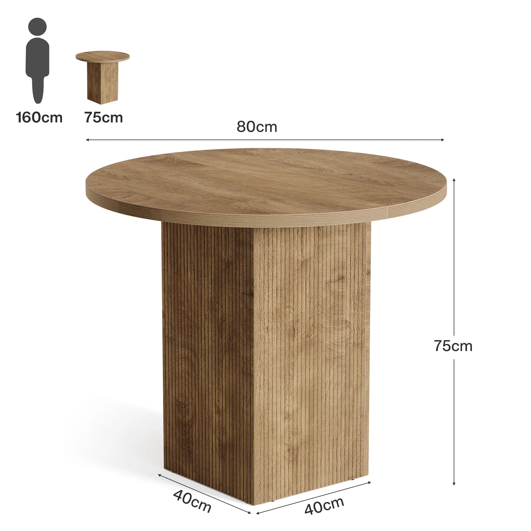 Okrągły stół jadalny 80 cm z żebrowaną podstawą