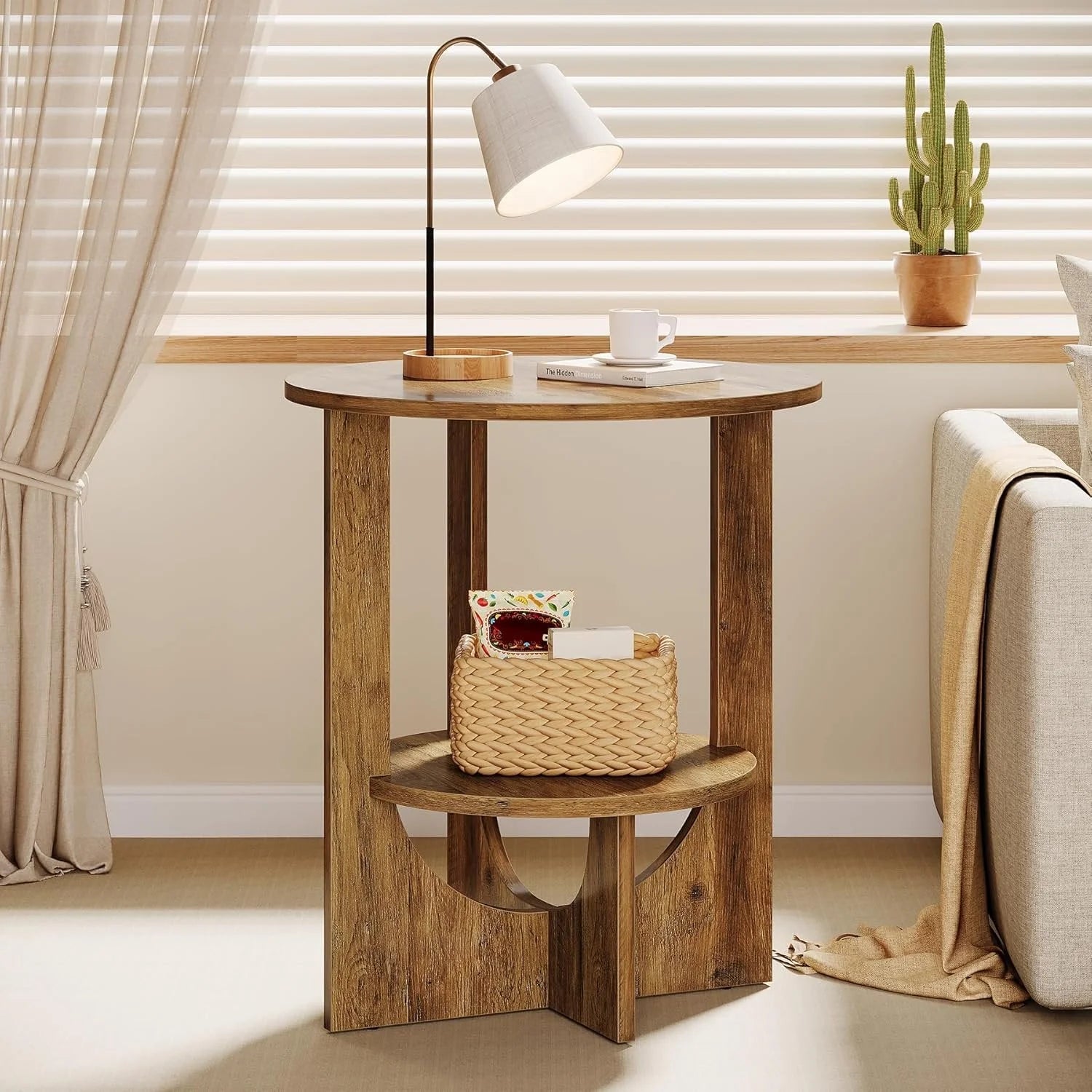 Okrągły stolik pomocniczy 2-piętrowy 50 cm brązowy