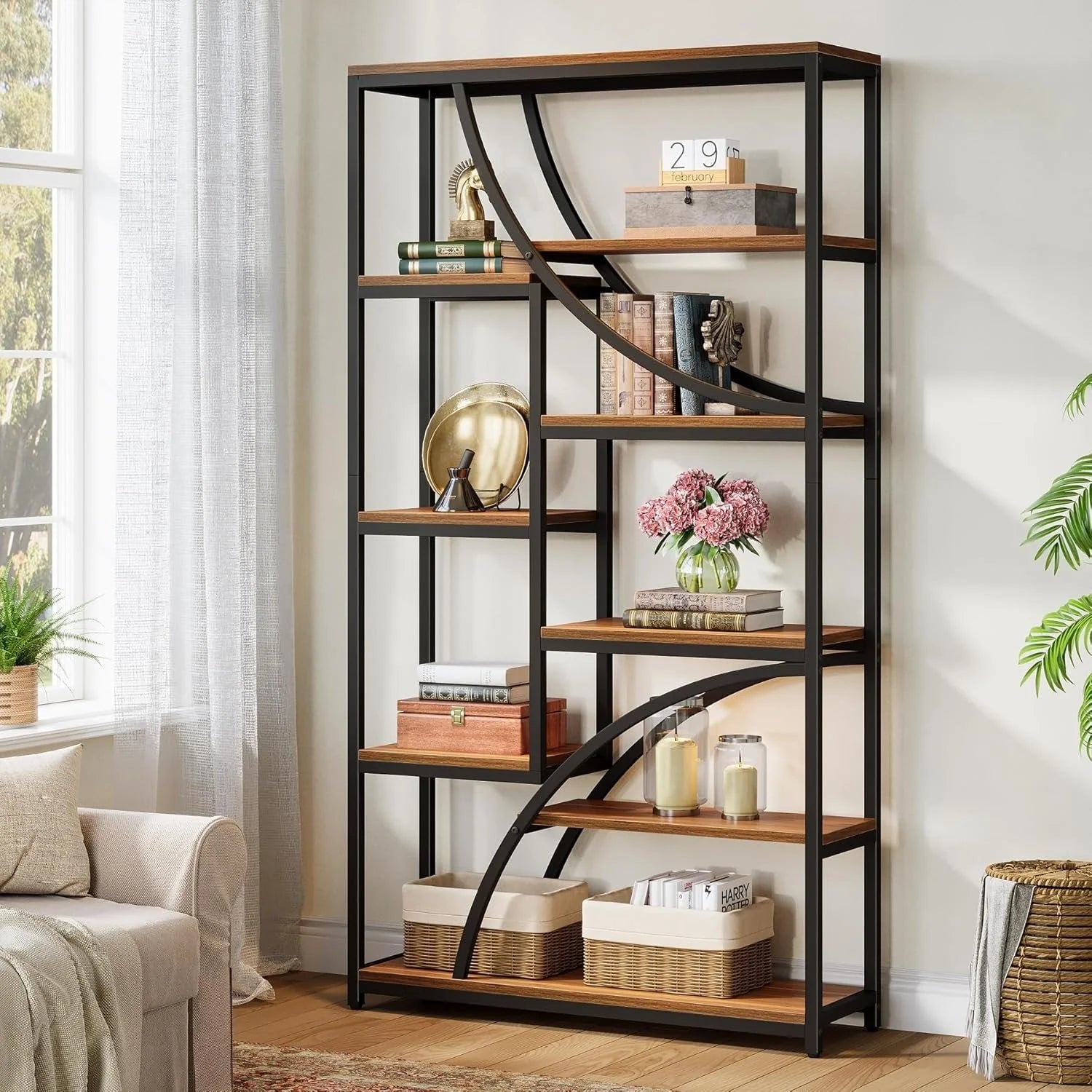 Regał industrialny 180 cm, 9-półkowy brązowo-czarny