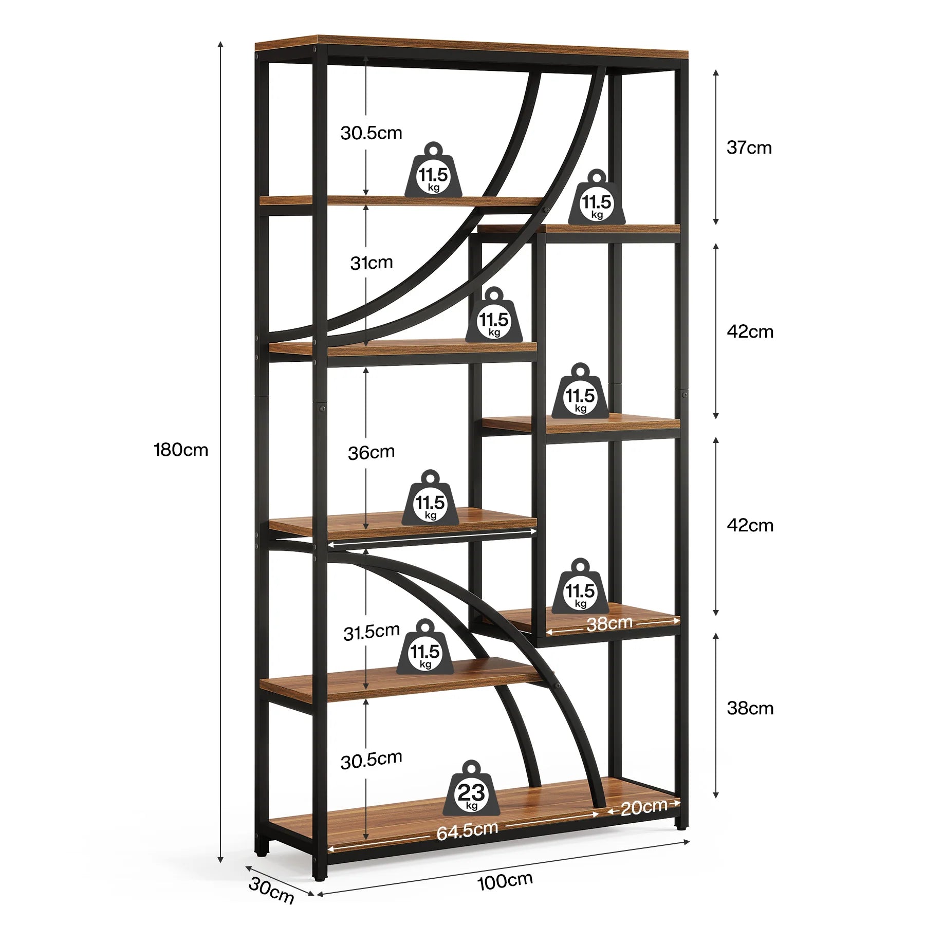 Regał industrialny 180 cm, 9-półkowy brązowo-czarny