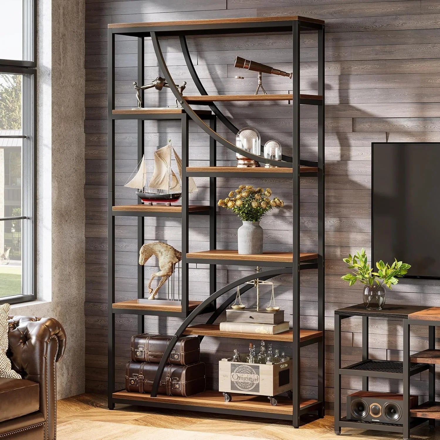 Regał industrialny 180 cm, 9-półkowy brązowo-czarny