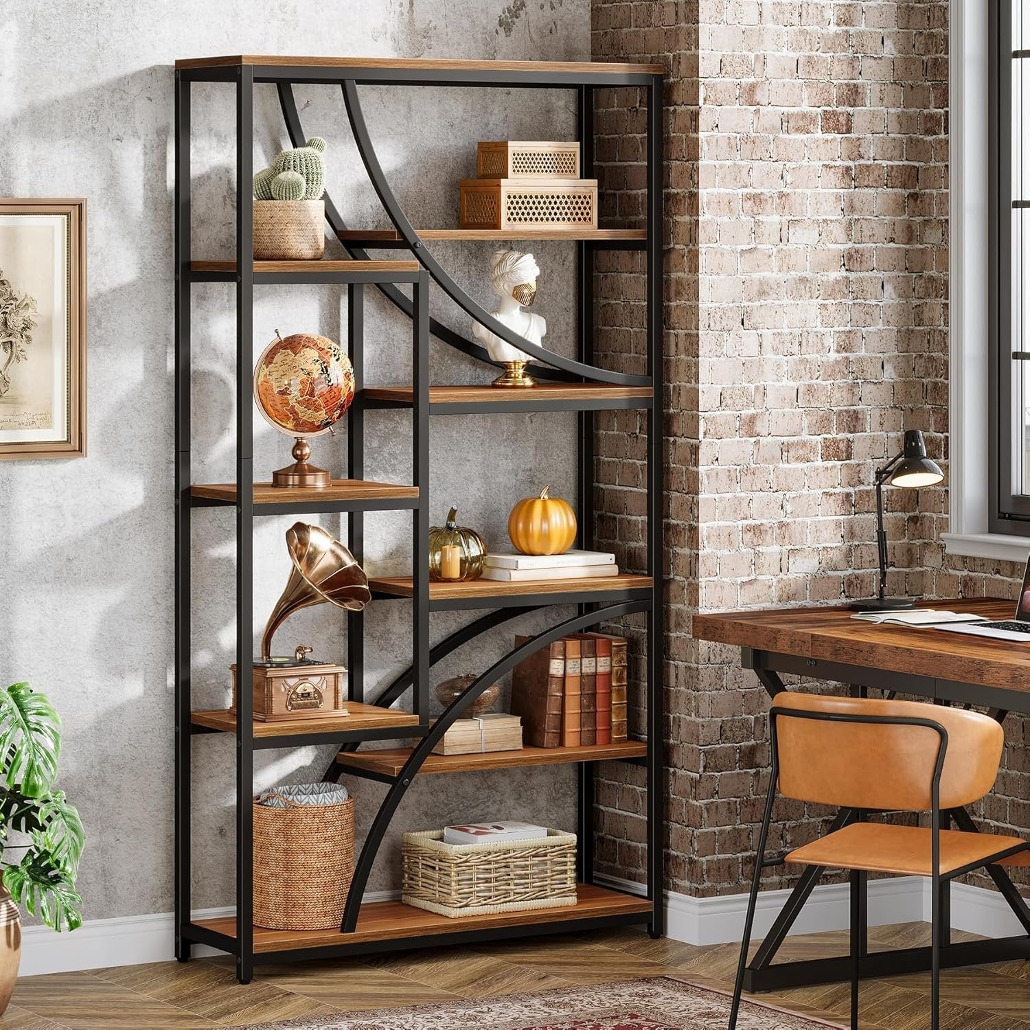 Regał industrialny 180 cm, 9-półkowy brązowo-czarny