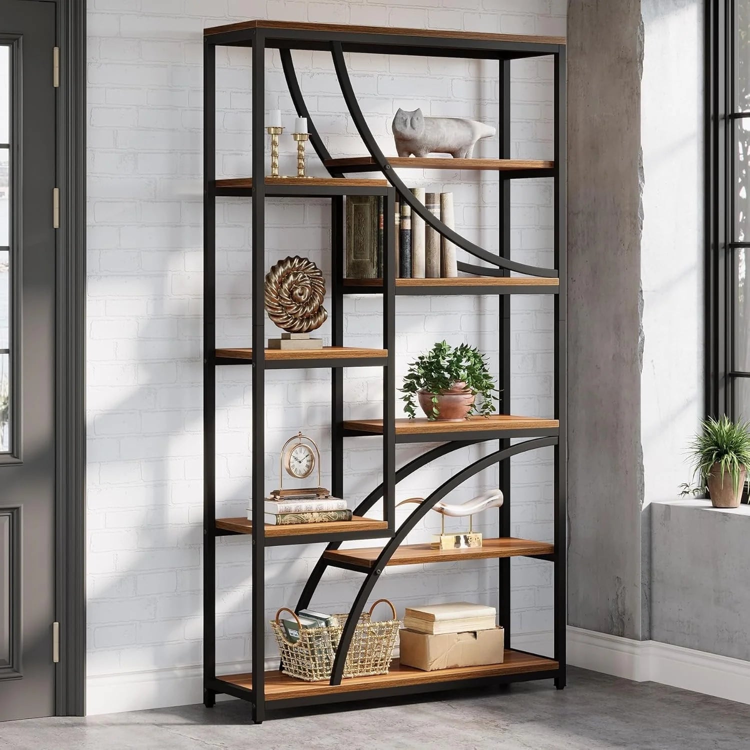 Regał industrialny 180 cm, 9-półkowy brązowo-czarny