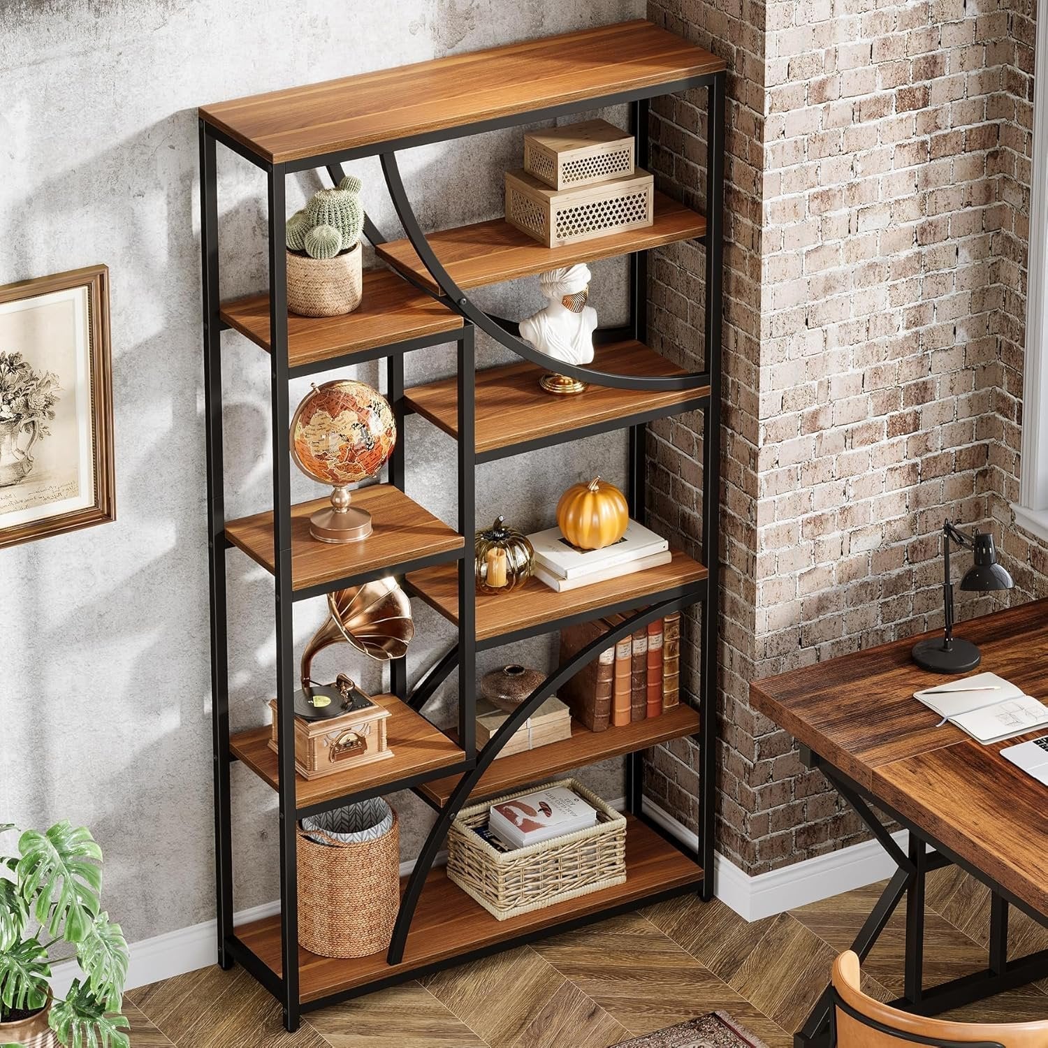 Regał industrialny 180 cm, 9-półkowy brązowo-czarny