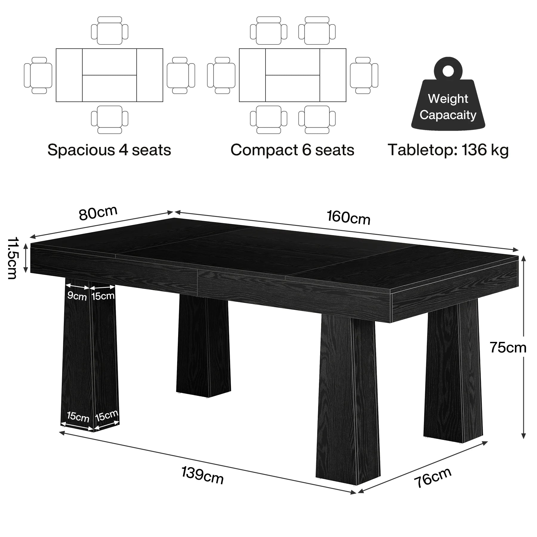 Biurko komputerowe 160 cm Industrial w kolorze czarnym