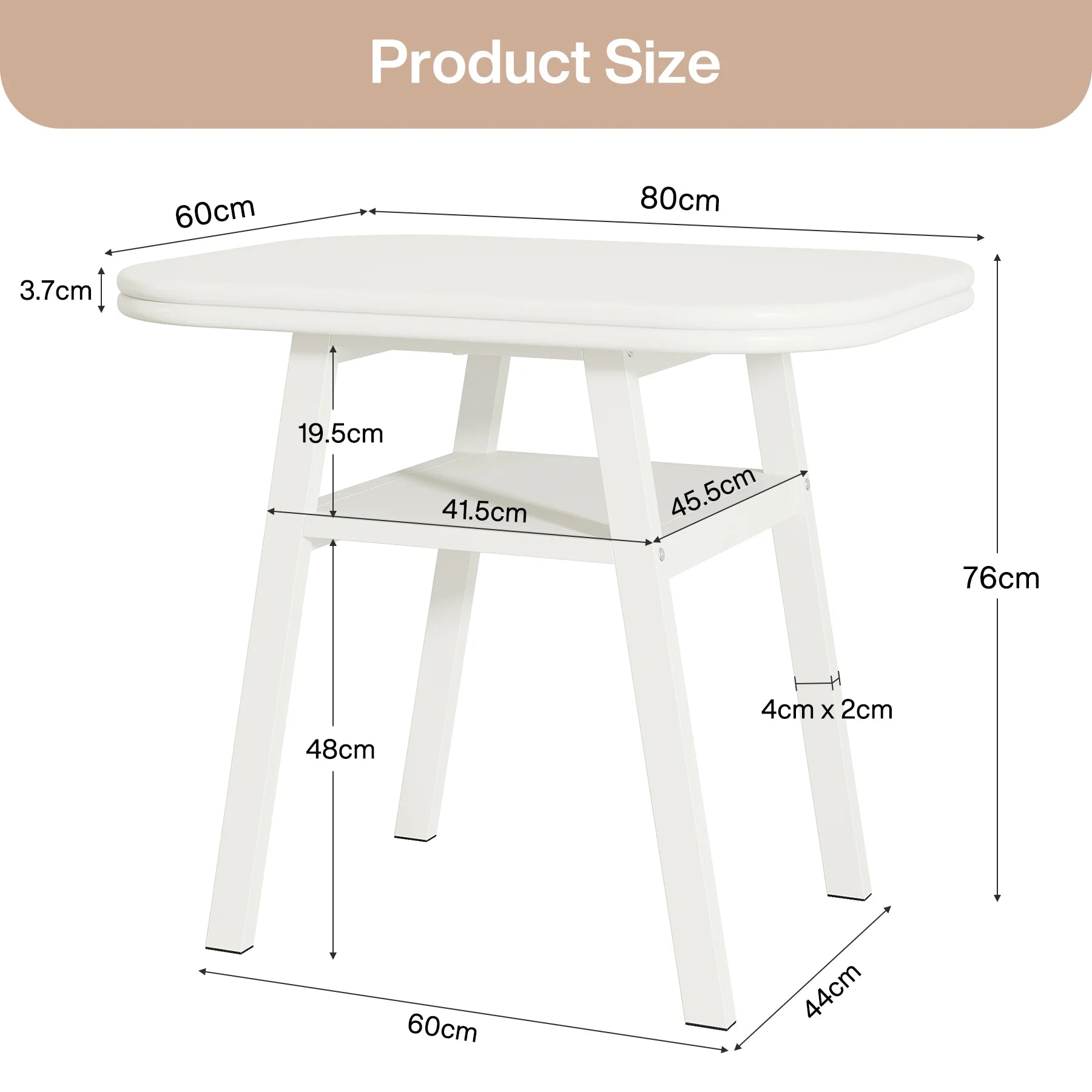 Stół jadalniany 80 cm z półką i stelażem metalowym