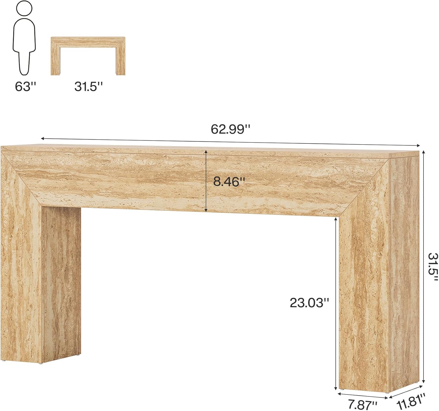 Konsola 160 cm z imitacją trawertynu