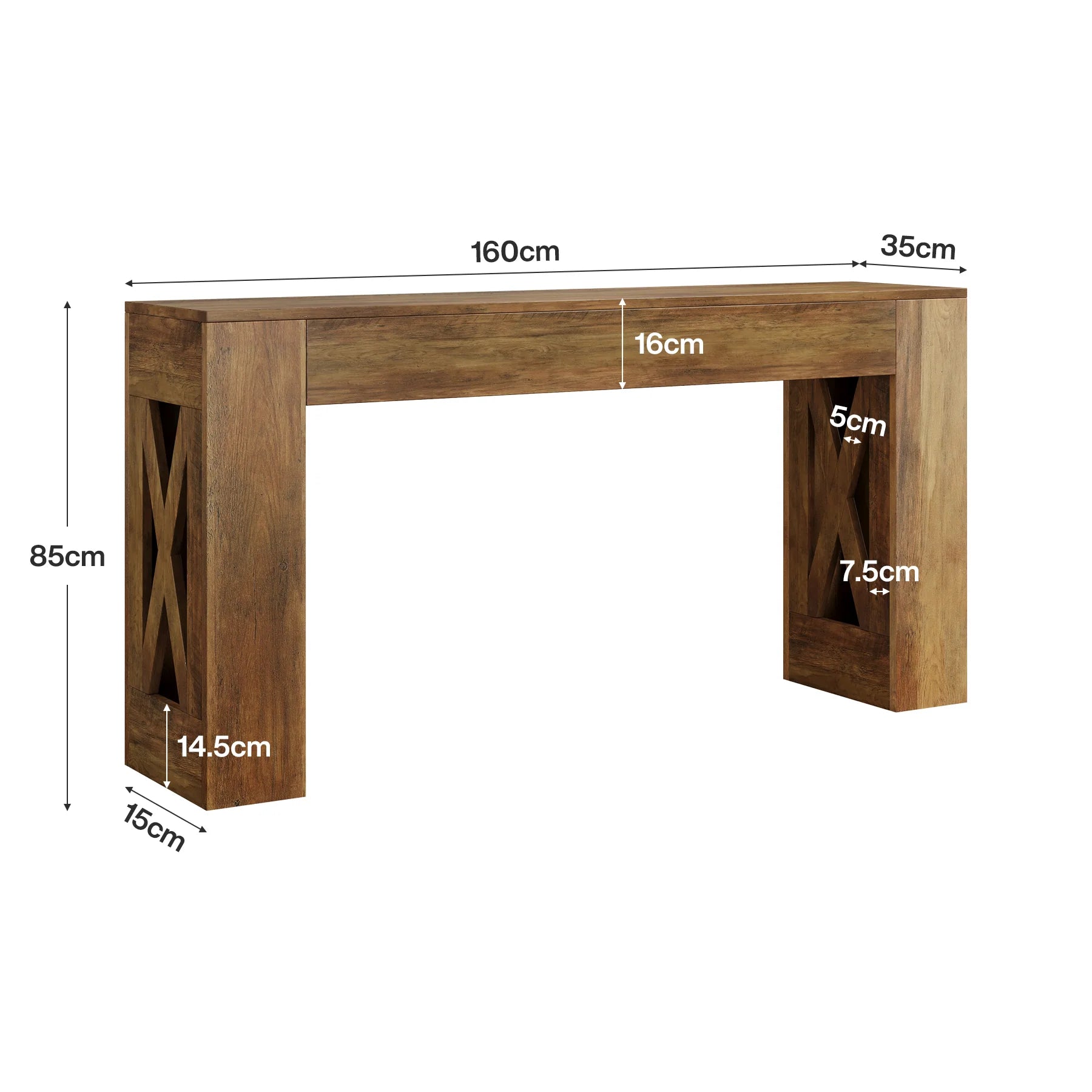 Konsola 160 cm w stylu wiejskim z 2 szufladami