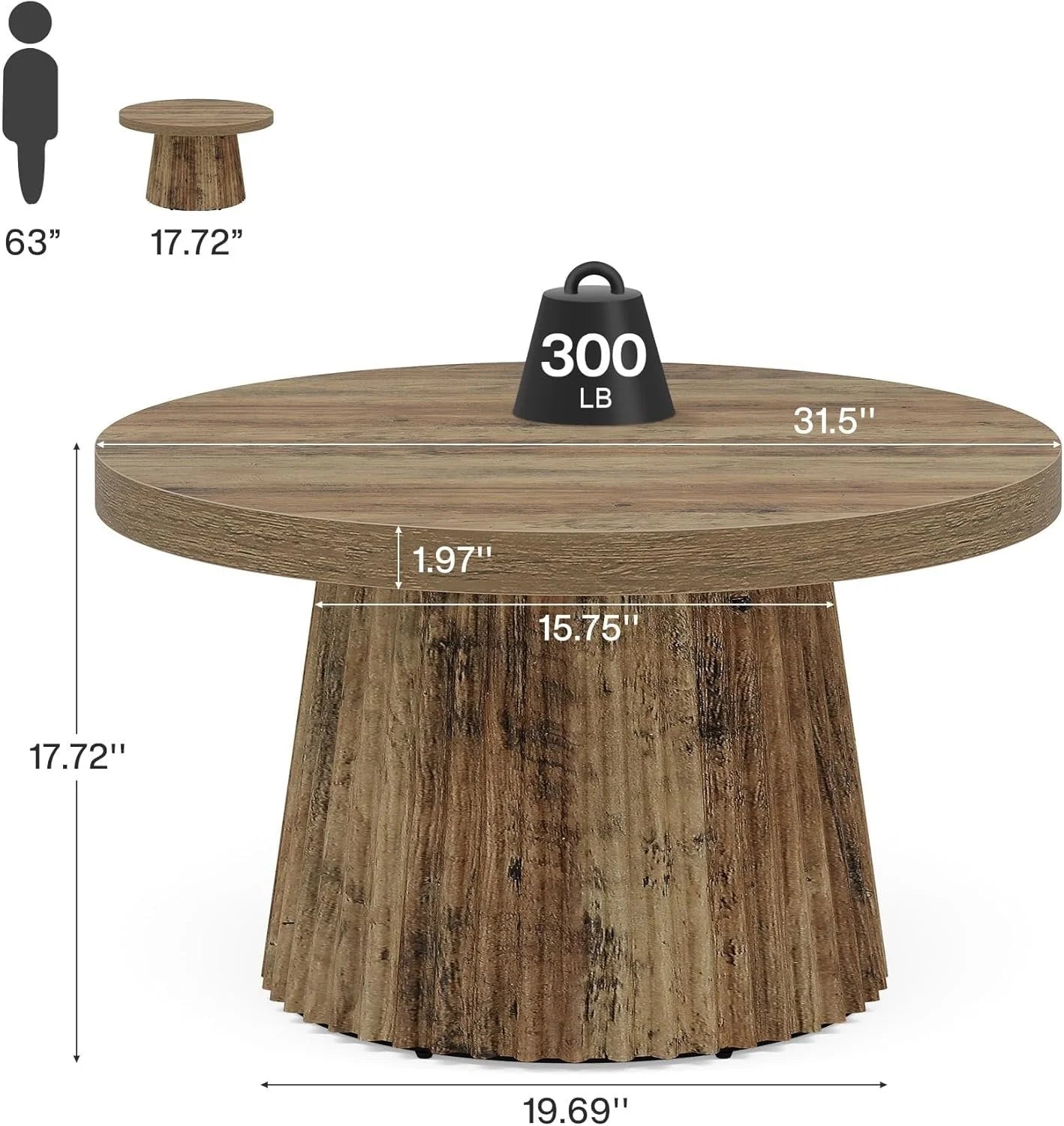 Okrągły stolik kawowy 80 cm z pofałdowaną podstawą