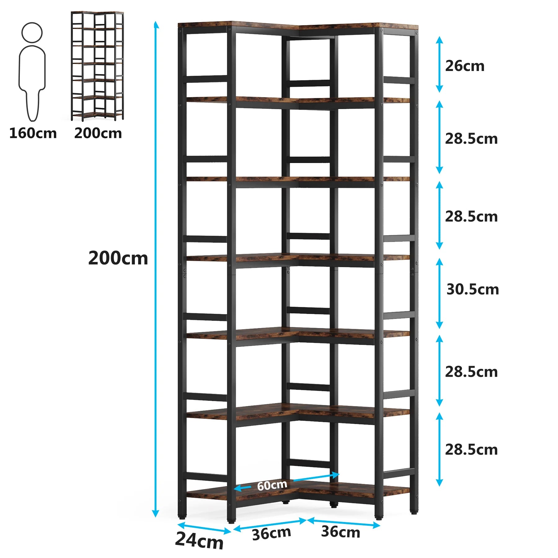 7-poziomowy regał narożny industrialny 200 cm