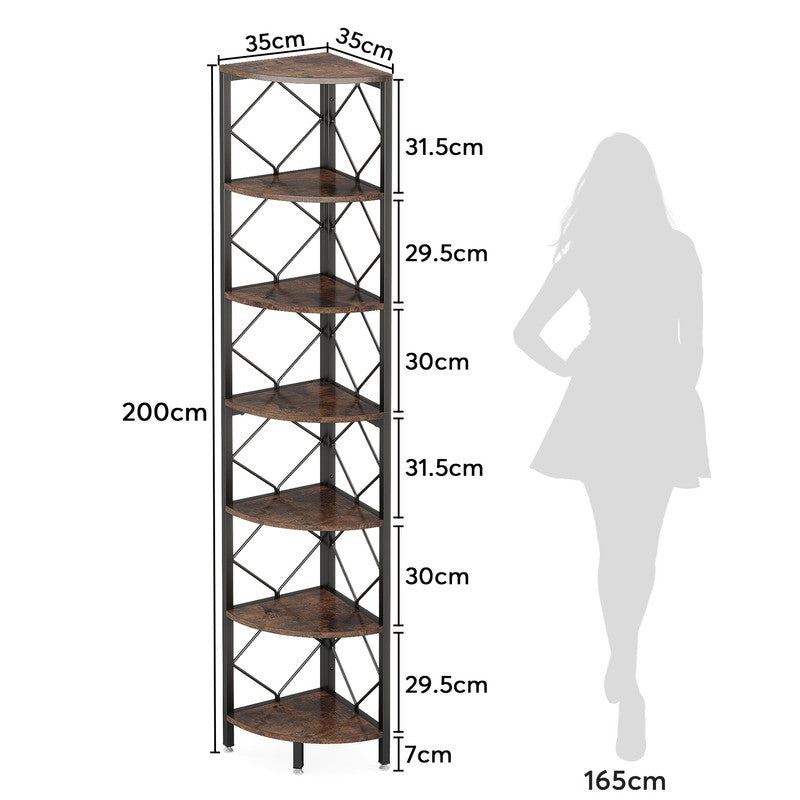 7-poziomowy regał narożny do małych pomieszczeń